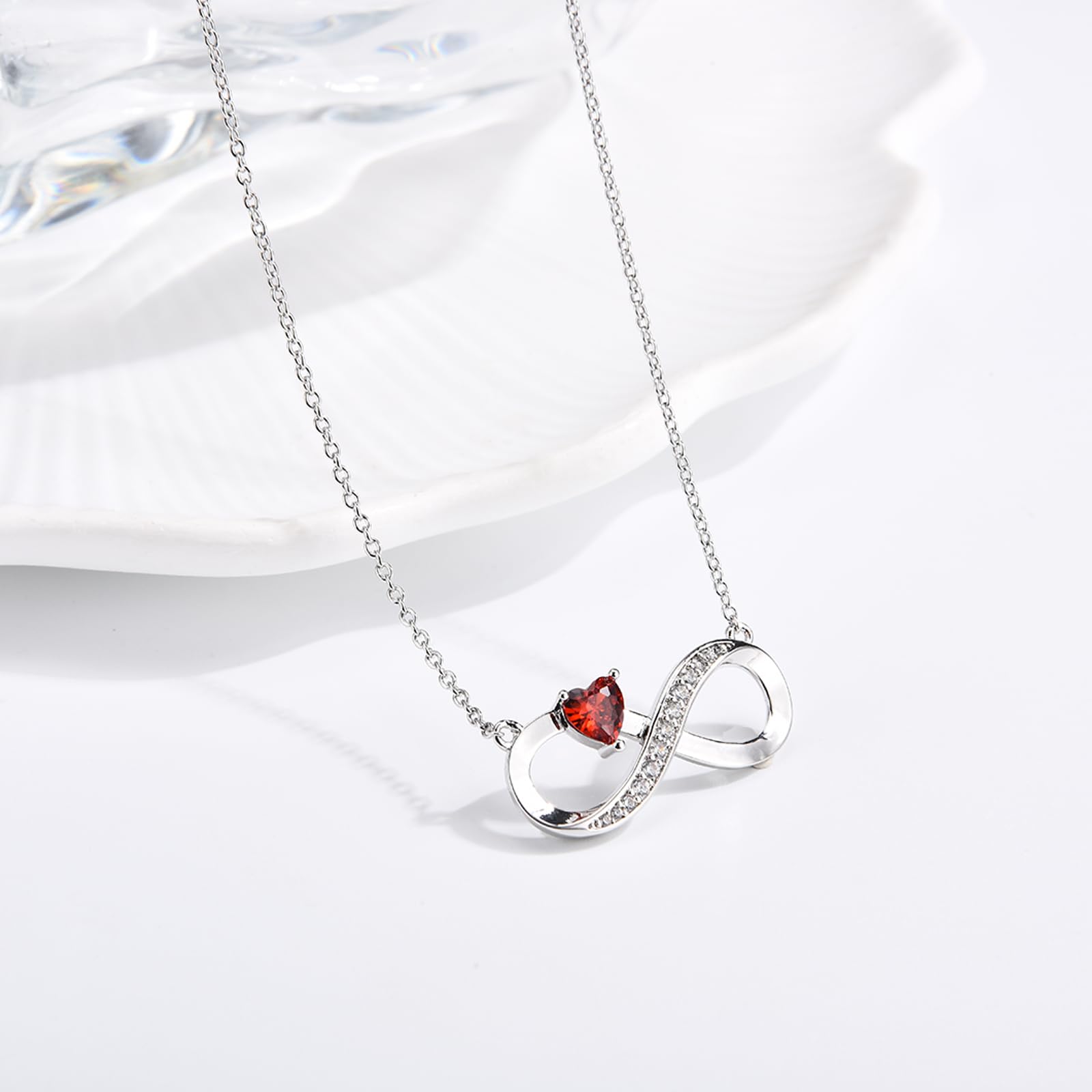 CERSLIMO Cadena de plata de ley 925 con símbolo de infinito, corazón rojo, circonita, regalo, día de la madre, cumpleaños, Navidad, día de San Valentín, Navidad, día de San Valentín, para novia, niña,