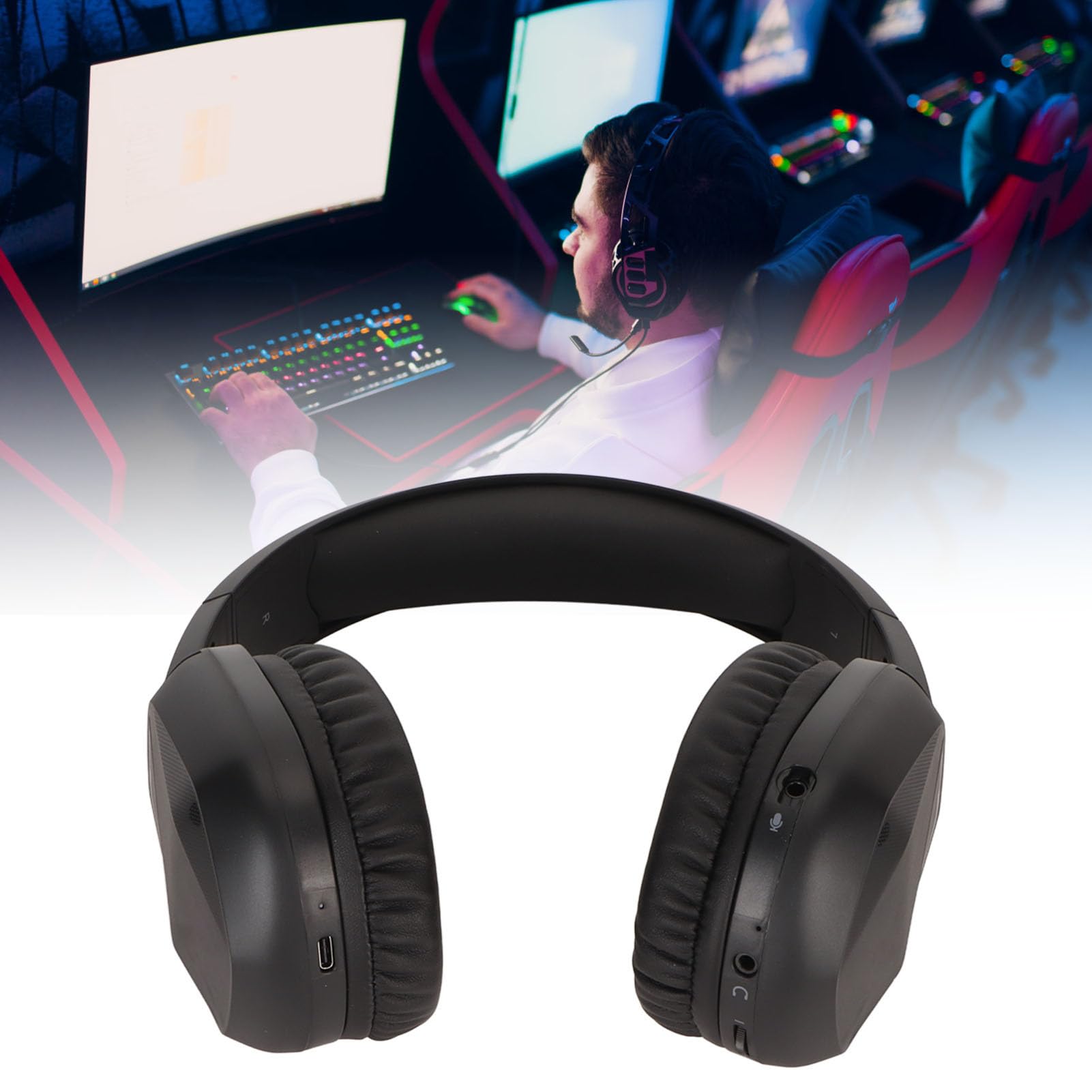 Cuffie da Gioco Wireless 5.2 Cuffie Stereo, Illuminazione RGB Multifunzione, Cancellazione del Rumore, Microfono Staccabile per Computer Portatili Giochi per PC ()