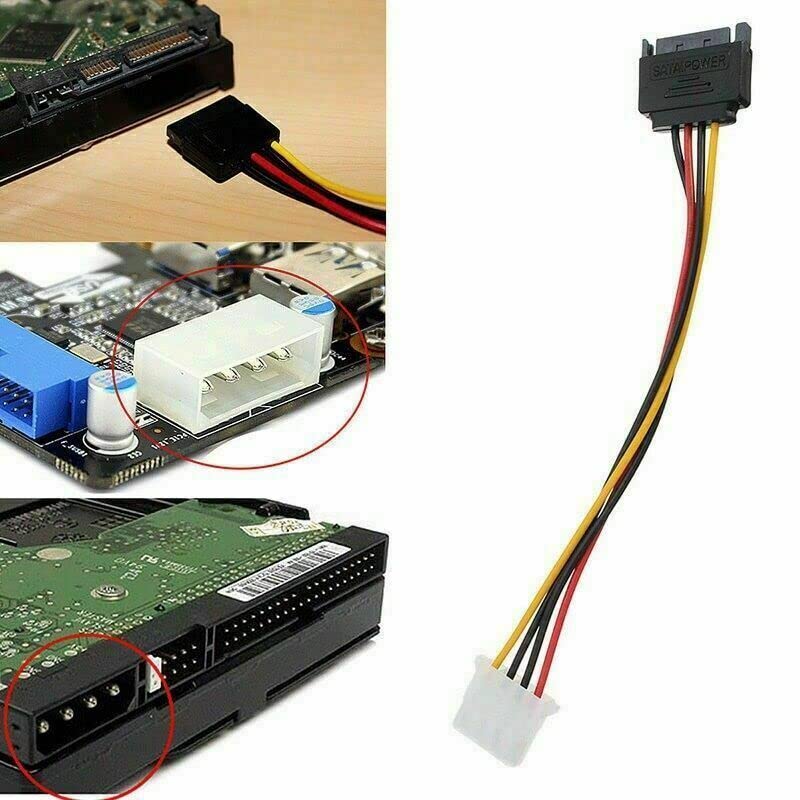 Cable adaptador de poder SATA 15 pines macho a Molex 4 pines hembra 2 unidades miniatura 4