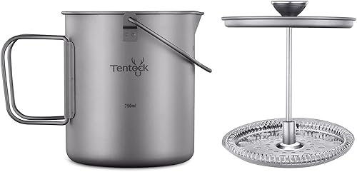 Tentock Taza de titanio para mochileros, camping, taza de café, olla colgante ultraligera, portátil, multifuncional, para cocinar al aire libre