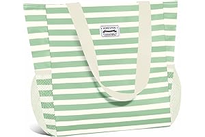 HiBala Woven Large Beach Bag Green Stripe