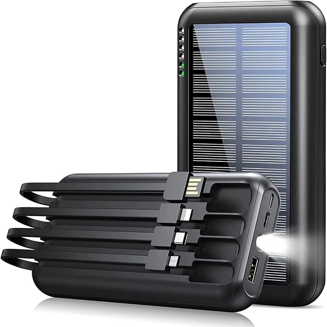 Power Bank Solar Portable Charger - 40000mAh Power Bank Large Capacity Built in 3 Output and 1 Input Cables and Flashlight 5V3.1A Fast Charger Compatible with All Smart Phones and Devices