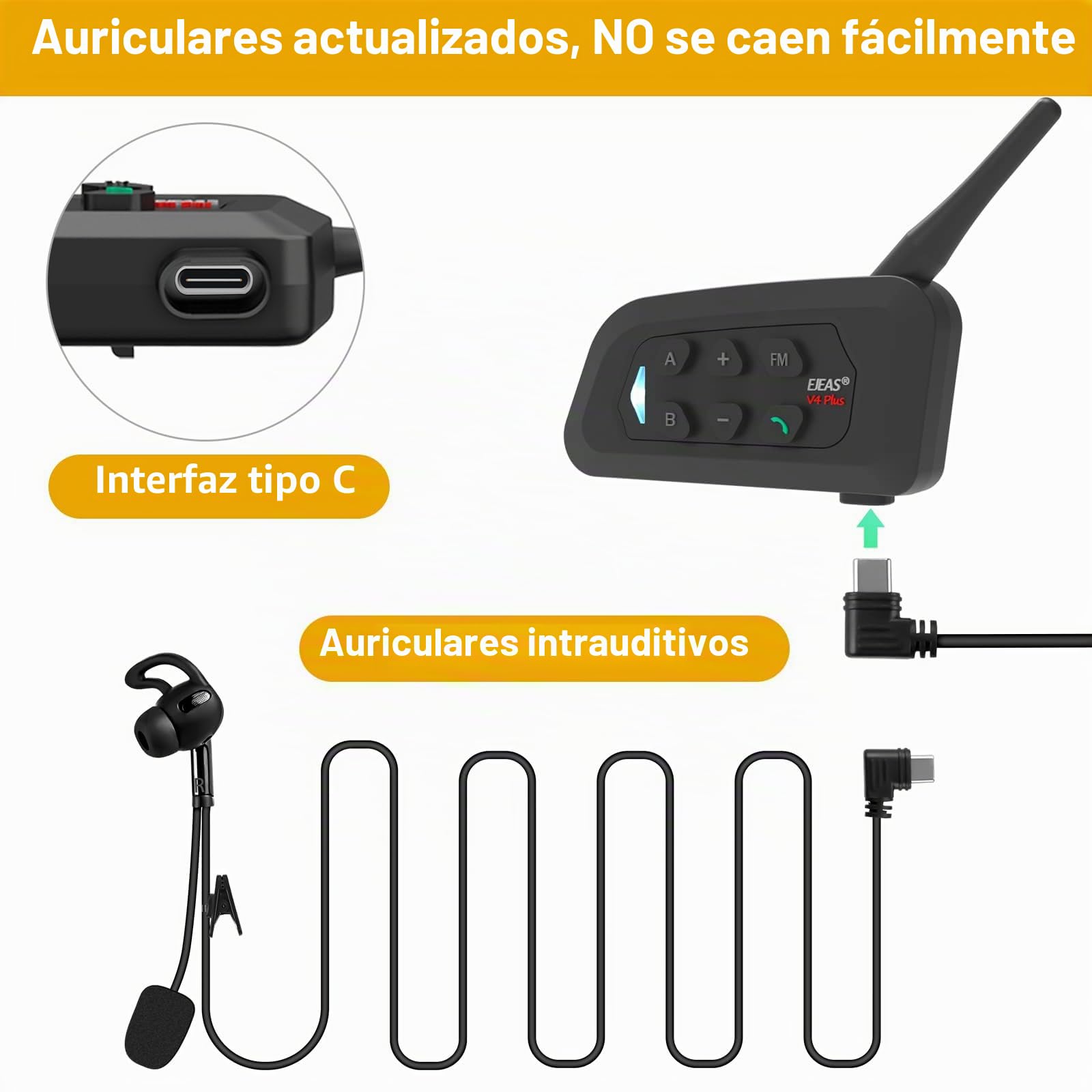 EJEAS V4C Árbitro Bluetooth Intercom Auricular 4 Personas Comunicación Interphone 1500M BT 5.1 Intercomunicador Profesional Inalámbrico para Árbitros de Fútbol y Balonmano(1PC)