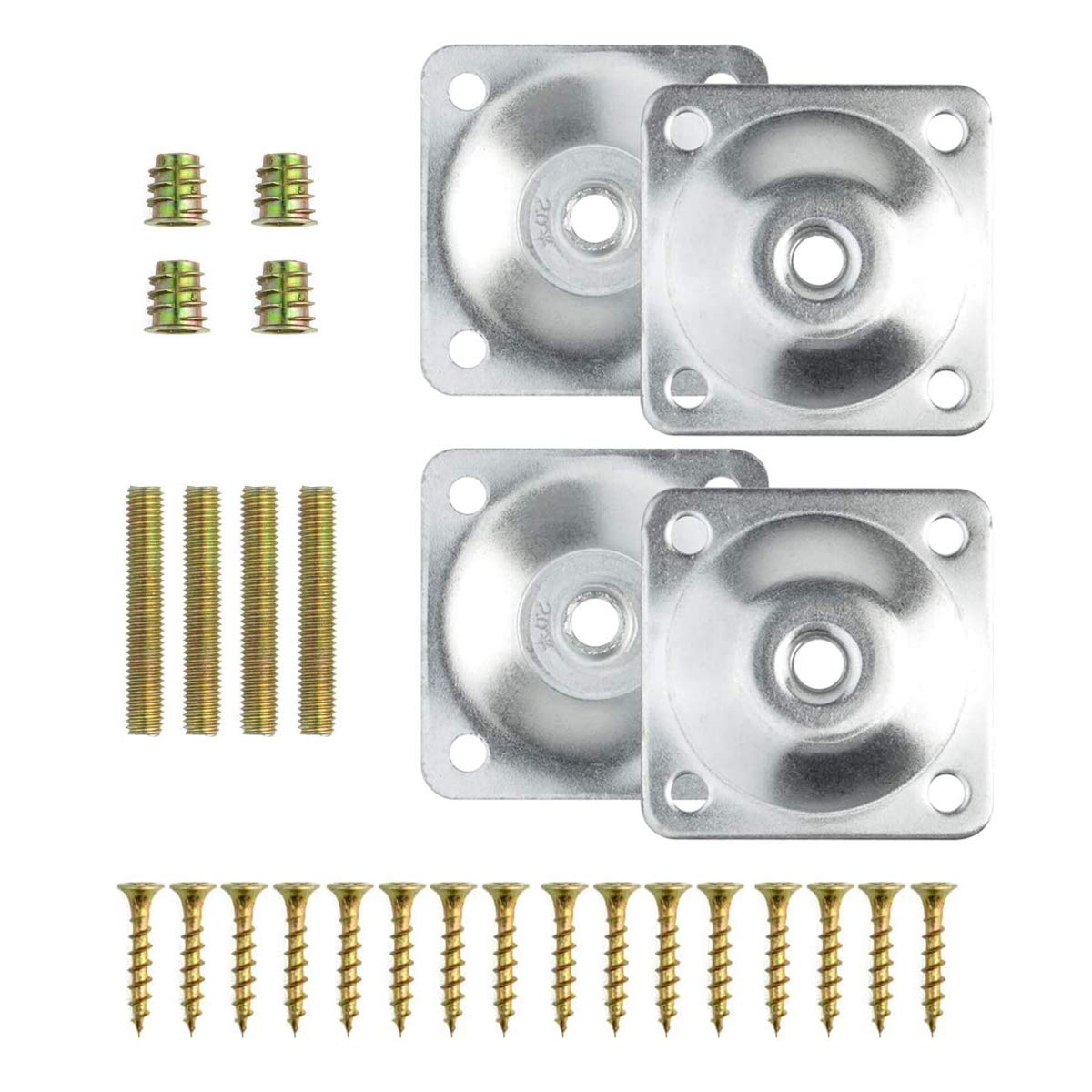 Btowin 4Pcs Furniture Leg Mounting Plates Kit with M8 Hanger Bolts & Adapters - Heavy Duty T-Plate Repair Kit for Sofa,Couch,Chair,Ottoman, Table Legs