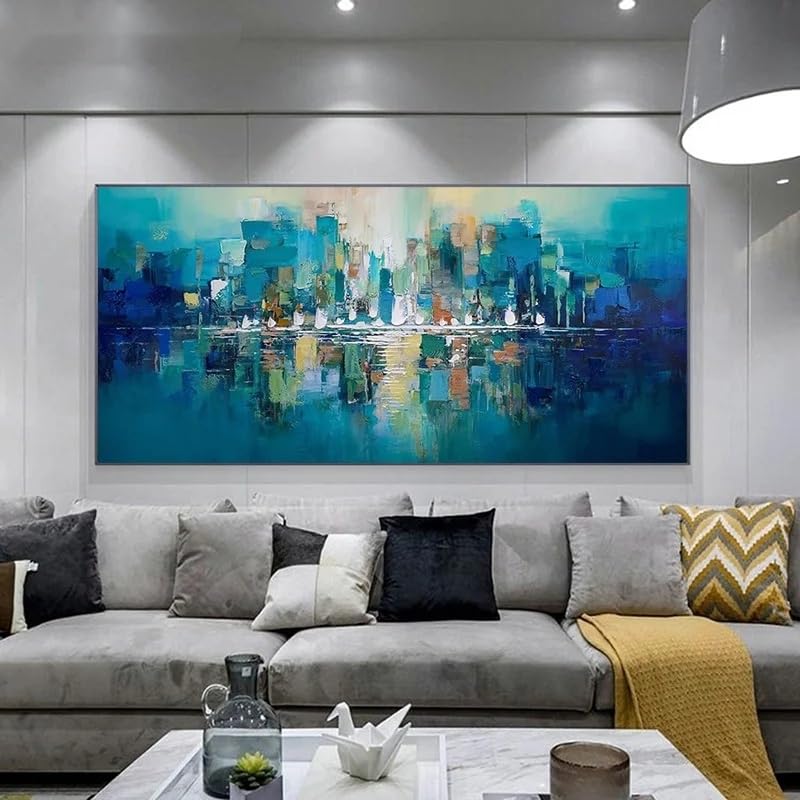 Lienzo abstracto de ciudad con acabado premium para salón 80x160