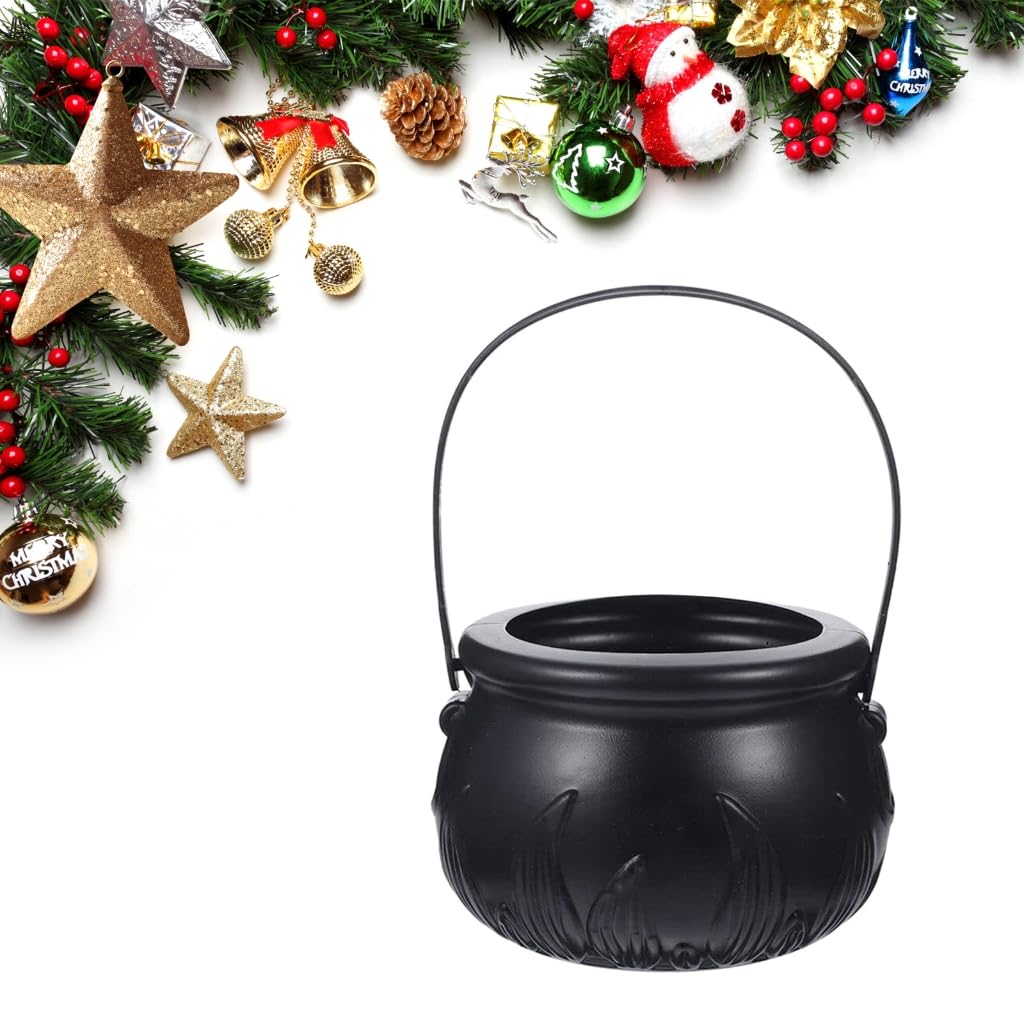 Hqkfuybl Halloween Candy Bowl, Black Candy Bowl, Large Witch Cauldron Pot Bucket for Halloween Decorations - Black (Black A, 32cm) (Black B, 14cm)