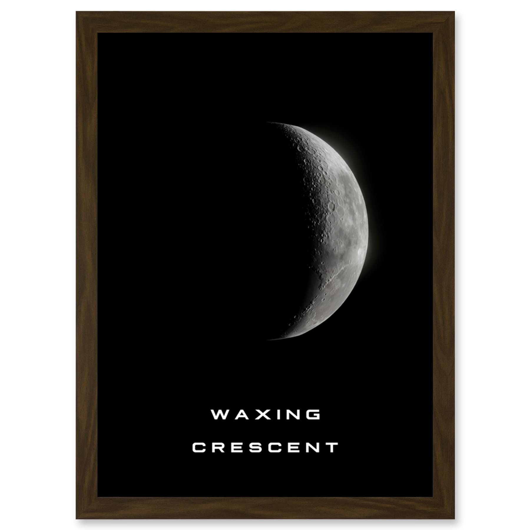 Phases of the Moon Waxing Crescent Lunar Space Poster - Framed Wall Art Print A4 - Artery8