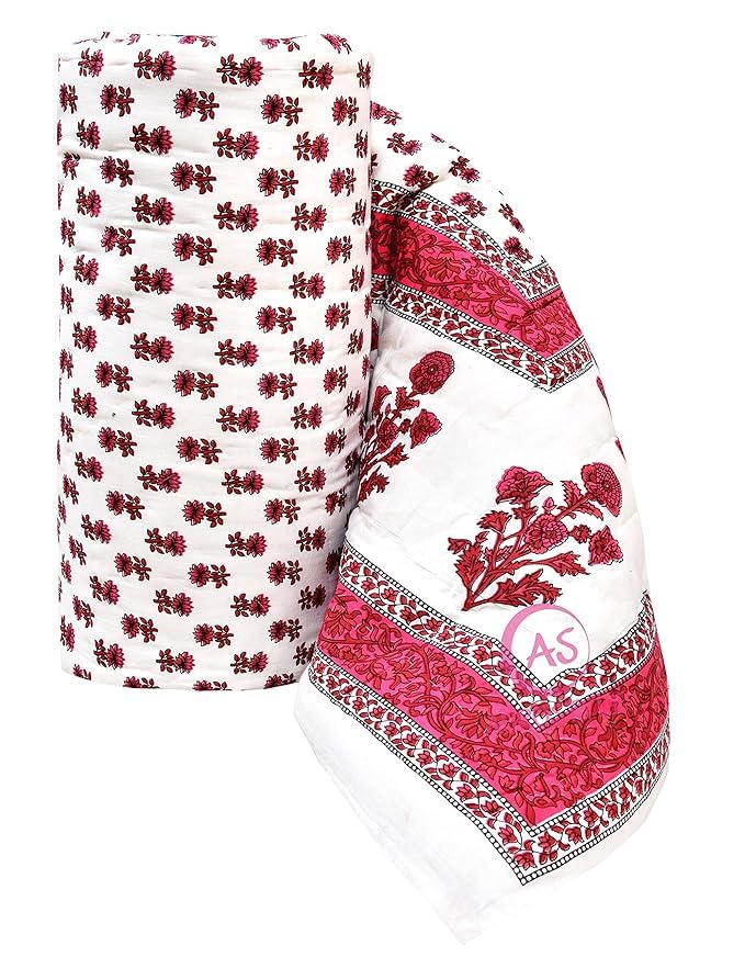 Image of EMIOUR 400 TC Pure Cotton Soft Jaipuri AC Quilt /Razai /Rajai Floral Print,Jaipuri Razai Cotton Quilt for Winter,Lightwieght Jaipuri Razai (Design 12, Double Bed)