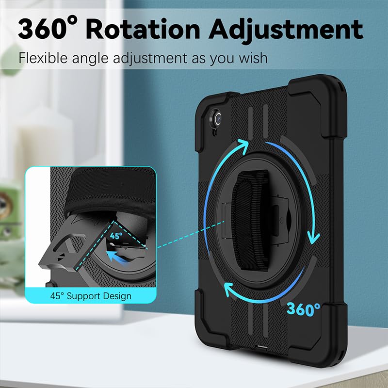Lunivop Funda Compatible con iPad (A16) de 11ª/10ª generación de 11/11.9 Pulgadas 2025/2022, Impermeable, a Prueba de Polvo, Soporte Giratorio de 360°, Correa de Mano, Protector de Pantalla Integrado
