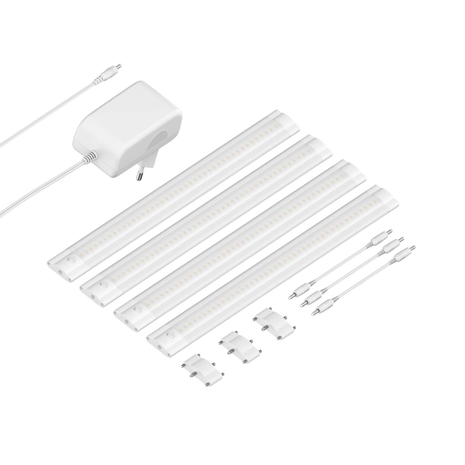 ledscom.de LED Unterbau-Leuchte SIRIS weiß matt, flach, 30cm, je 368lm, warm-weiß, 4er Set