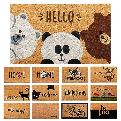 Fußmatte Kokosfaser Hello Bären - 70x40cm - Willkommens Fussmatte mit Antirutsch PVC & Kokos...