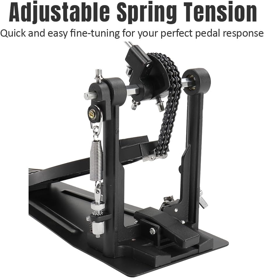 Double Bass Drum Pedal, Heavy-Duty Double Kick Drum Pedal with Twin Chain Drive, Adjustable Beater Angle & Spring Tension Foot Pedal for Beginner & Pro Drummers, Electric & Acoustic Drums Set Pedal
