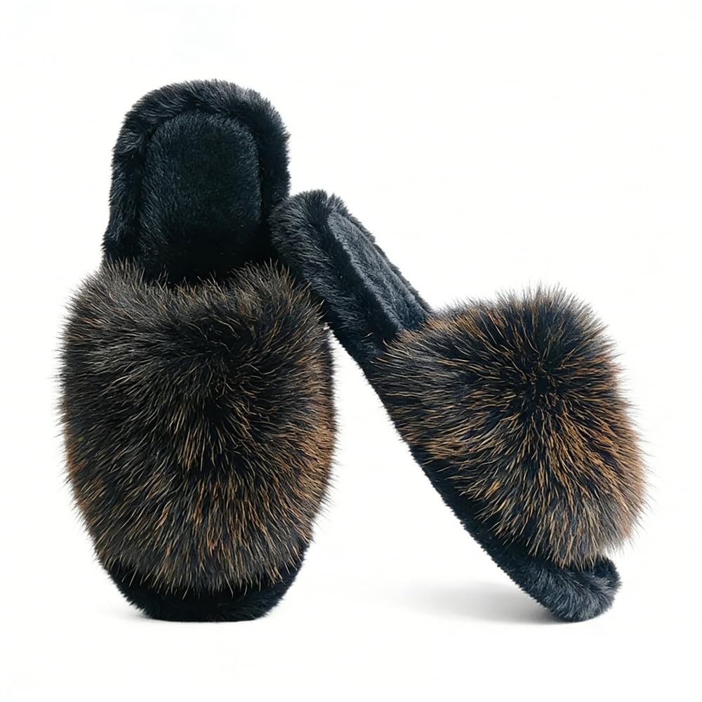Furry Fluffy Slippers for Women Indoor Faux Fur Open Toe House Slippers Cozy Soft Womens Slippers