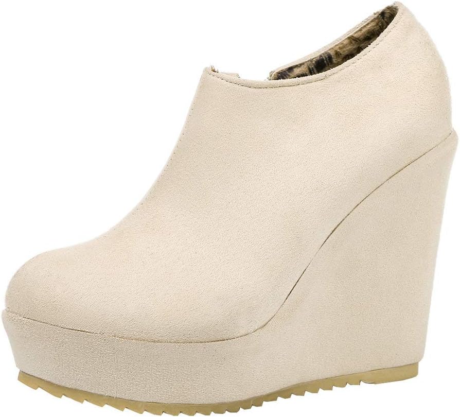 KOKOMOMO Womens Wedge Heel Ankle Boots Ladies Platform Zip Up Party Shoes