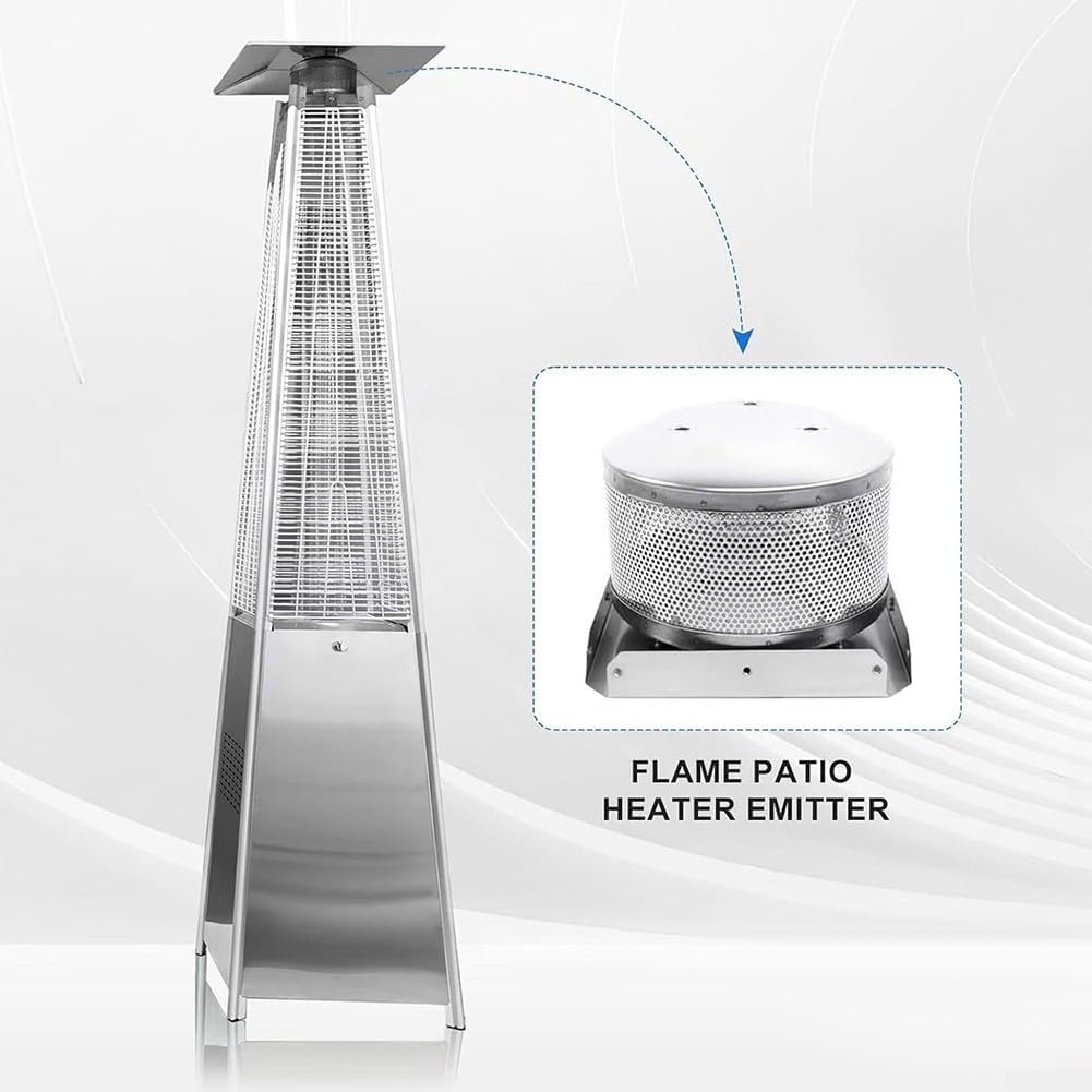 Stainless Steel 4-Sided Pyramid Patio Heater Replacement Emitter Screen and Base, 304 Mesh Burner Net with 7cm or 10cm Hole Spacing for Glass Tube Propane Heaters, Silver Finish(Hole distance 7cm)