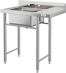 Stainless Steel Commercial Utility Sink 36" Freestanding with Drainboard - Heavy-Duty Slop Sink for Garage, Laundry, Restaurant, Backyard (Bowl: 18"x16"x9")