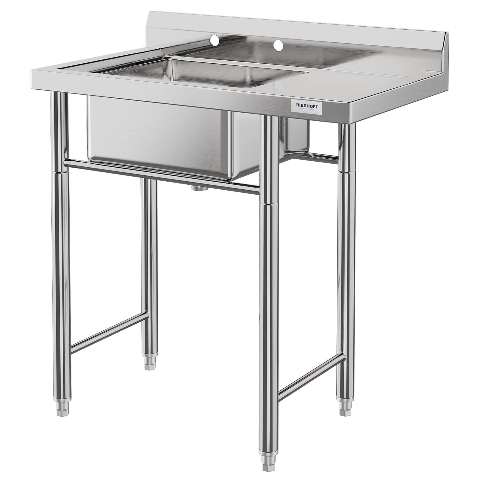 Stainless Steel Utility Sink with Drainboard,[Wide Compartment] Commercial Kitchen Sink for Laundry, Backyard, Garage, Restaurant, Outdoor -Bowl 18" L x 16" W x 9" H