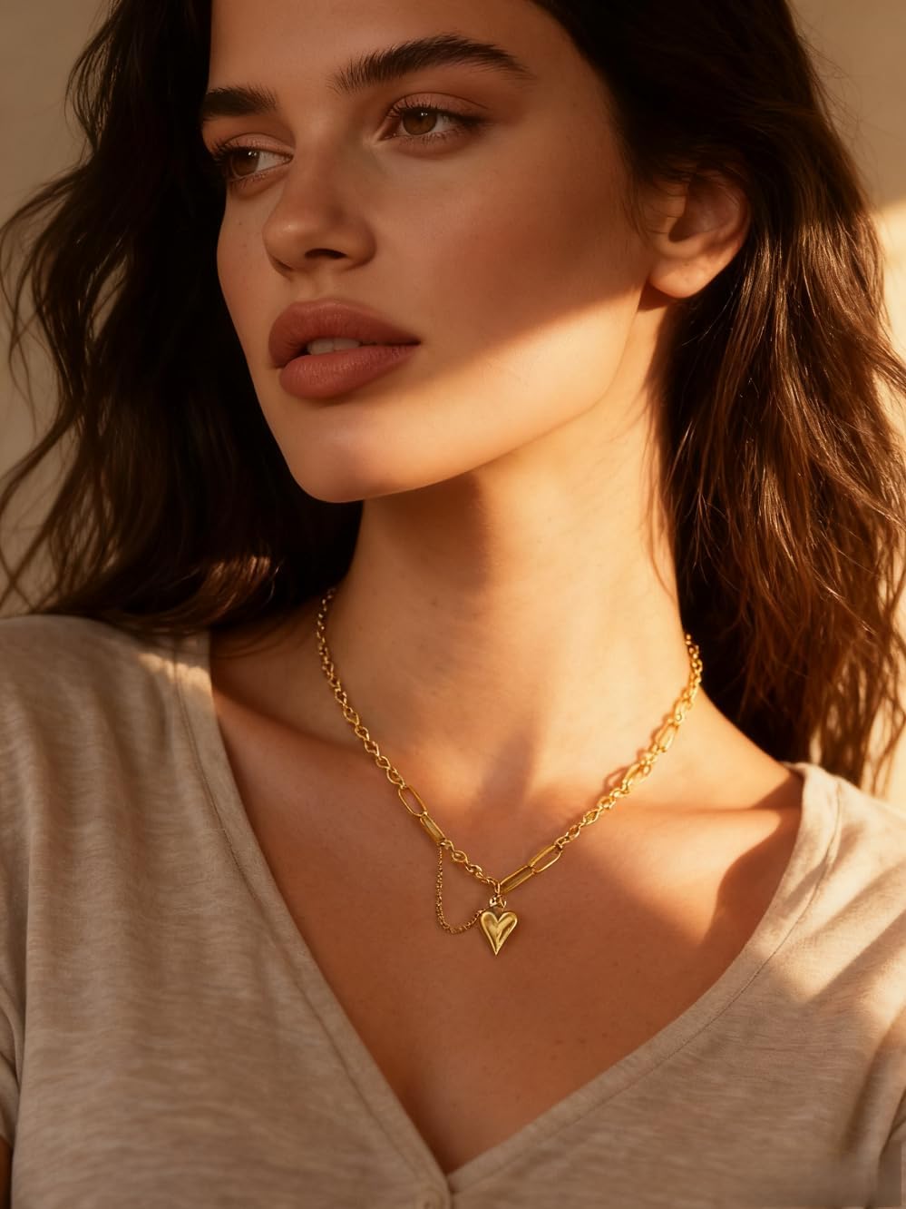 Rhinelife - Heart Charm Pendant Necklace & Link Bracelet for Women - 18K Gold Plated Adjustable Chain, Gift Jewelry for Her - Image 3