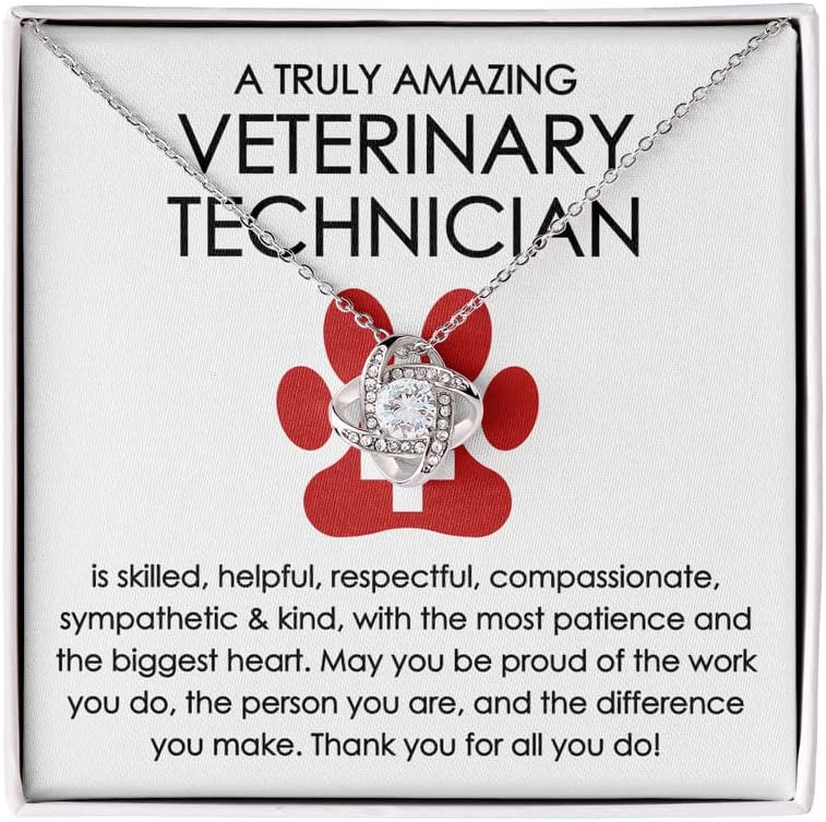 Veterinary Technician Necklace Silver Plated Love Knot - Hard to Find Difficult to Part - Veterinarian Doctor Dog Cat Assistant
