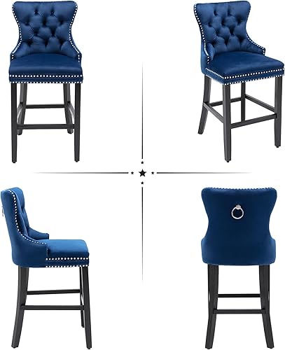 Miniatura 9 de GOOLON Juego de 2 taburetes de bar para encimera de cocina, taburete de comedor, silla tapizada de terciopelo, taburete de bar con respaldo copetudo