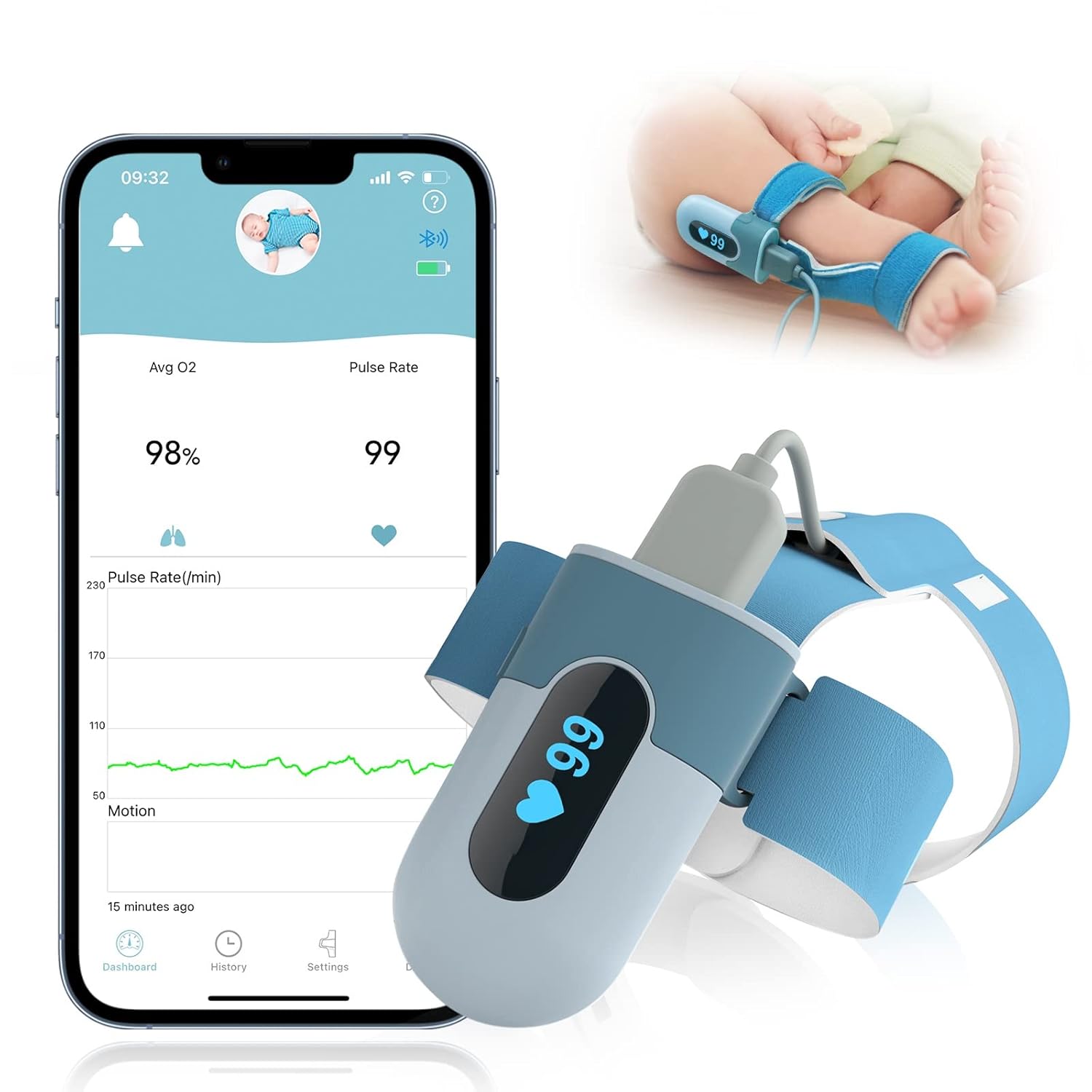 Babytone Baby Sleep Monitor S1, Tracking Heart Rate, Average Oxygen