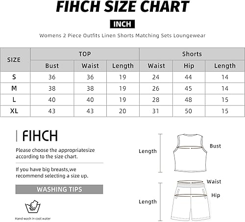 Miniatura 7 de FIHCH Linen Sets for Women 2 Piece Casual Tracksuit Outfit Sets 34 Sleeve Shirt Drawstring Shorts Pockets 2 Piece Lounge Set