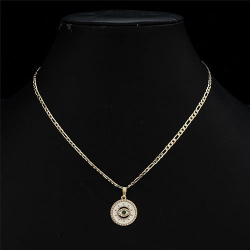 Miniatura 4 de Collar redondo chapado en oro de 14 quilates para mujer Collar con colgante de ojo turco turco turco con incrustaciones de circonita cúbica Ojo
