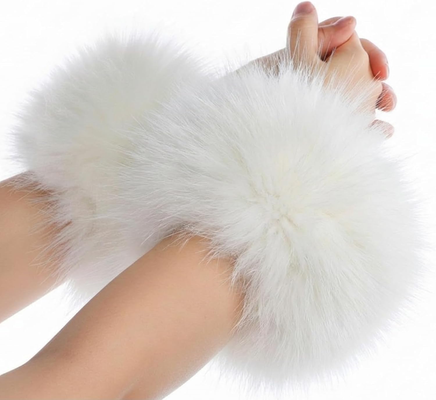 Newcotte Women's Faux Fur Wrist Cuffs a Pair of Warmers Winter Furry Windproof Arm Sleeves Warm Wristbands