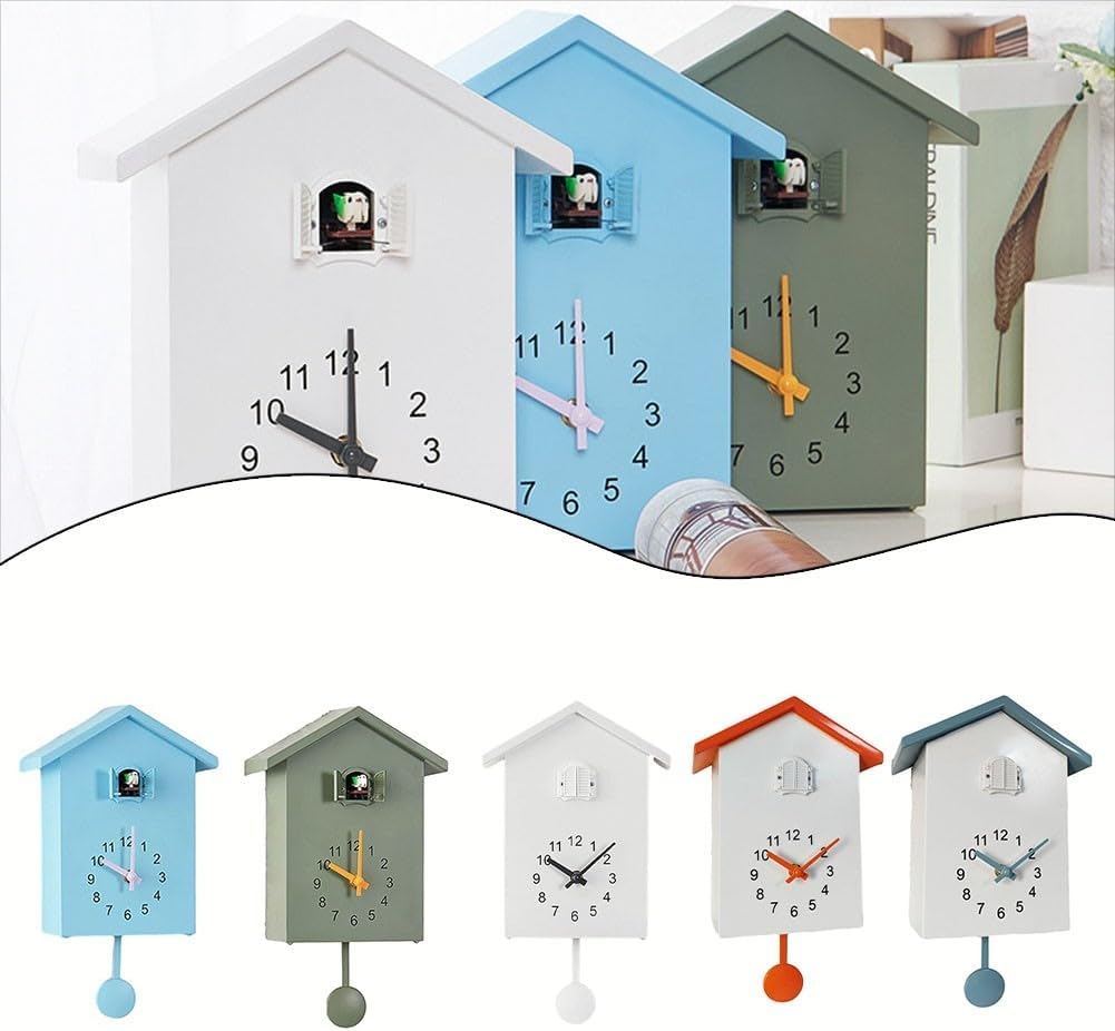 TreasureCave 1PC Minimalist Cuckoo Clock Cuckoo Wall Clock with Pendulum, Cuckoo Bird Voices Call Pendulum Wall Art Wall Clock, Minimalist Clock House Wall Art for Living Room Office Decoration(Blue)
