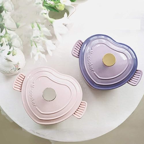 Miniatura 7 de Cacerola en forma de corazón de 19 L multifuncional de hierro fundido esmaltado con tapa sartén antiadherente para cocinar al vapor hornear asar