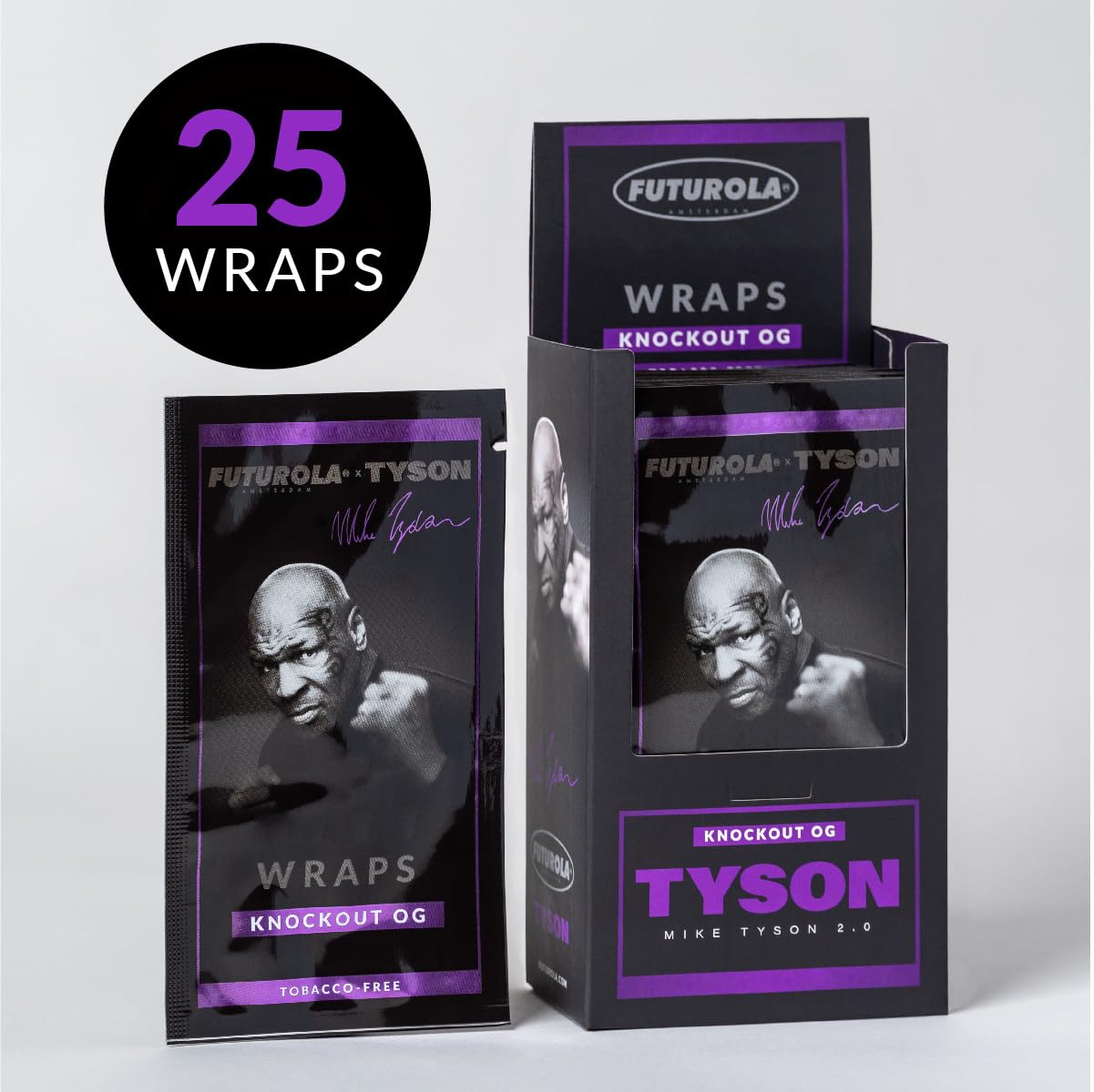 Amazon.com: Futurola x Mike Tyson Knockout OG Infused Wraps – 25 Tobacco-Free  Herbal Wraps