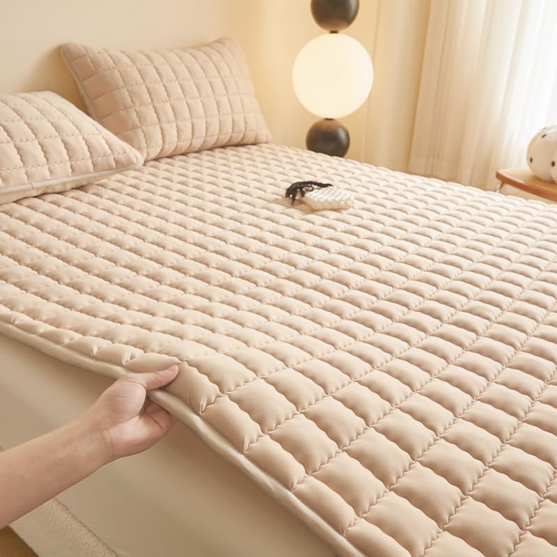 Waterproof Mattress Protector, Breathable Quilted Mattress Cover for 8-15" Mattress, Noiseless Bed Mattress Cover for Bedroom, Dorm Room (Khaki, Twin XL 39"x80")