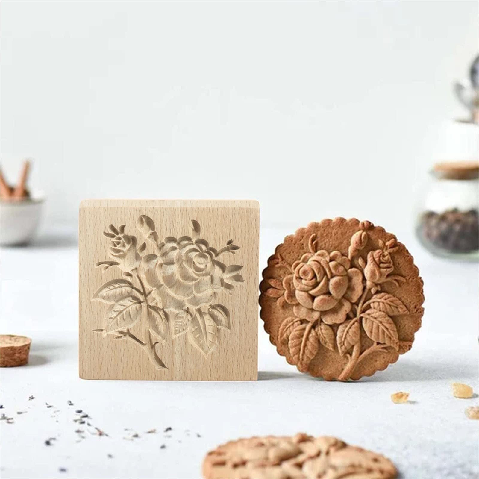 Moules à Biscuits En Bois Sculptés 3D - Pour Sablés, Gâteaux De Lune, Démoulage Facile, Motif Décoratif