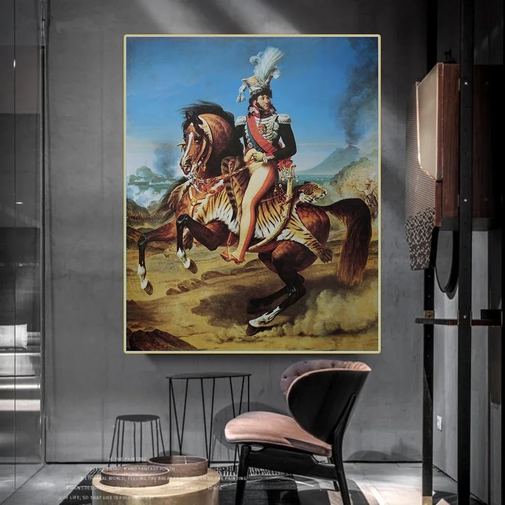 Gkuvbf Frameless Antoine-Jean Gros《Equestrian Portrait Of Joachim Murat》Canvas Painting Print Art Picture Modern Home Wall Decoration(50X75cm/Frameless)
