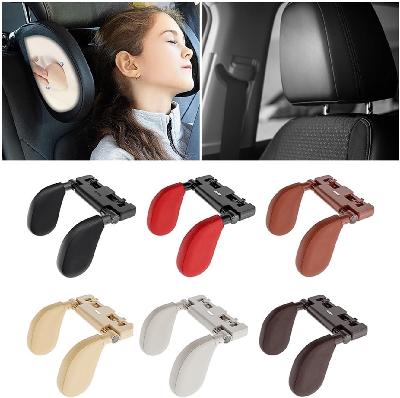 Adjustable Angle Support Leather Car Headrest Support 180 Degree Rotatable U Shaped Pillow Memory Foam Car Interior Accessories(Dark Brown)