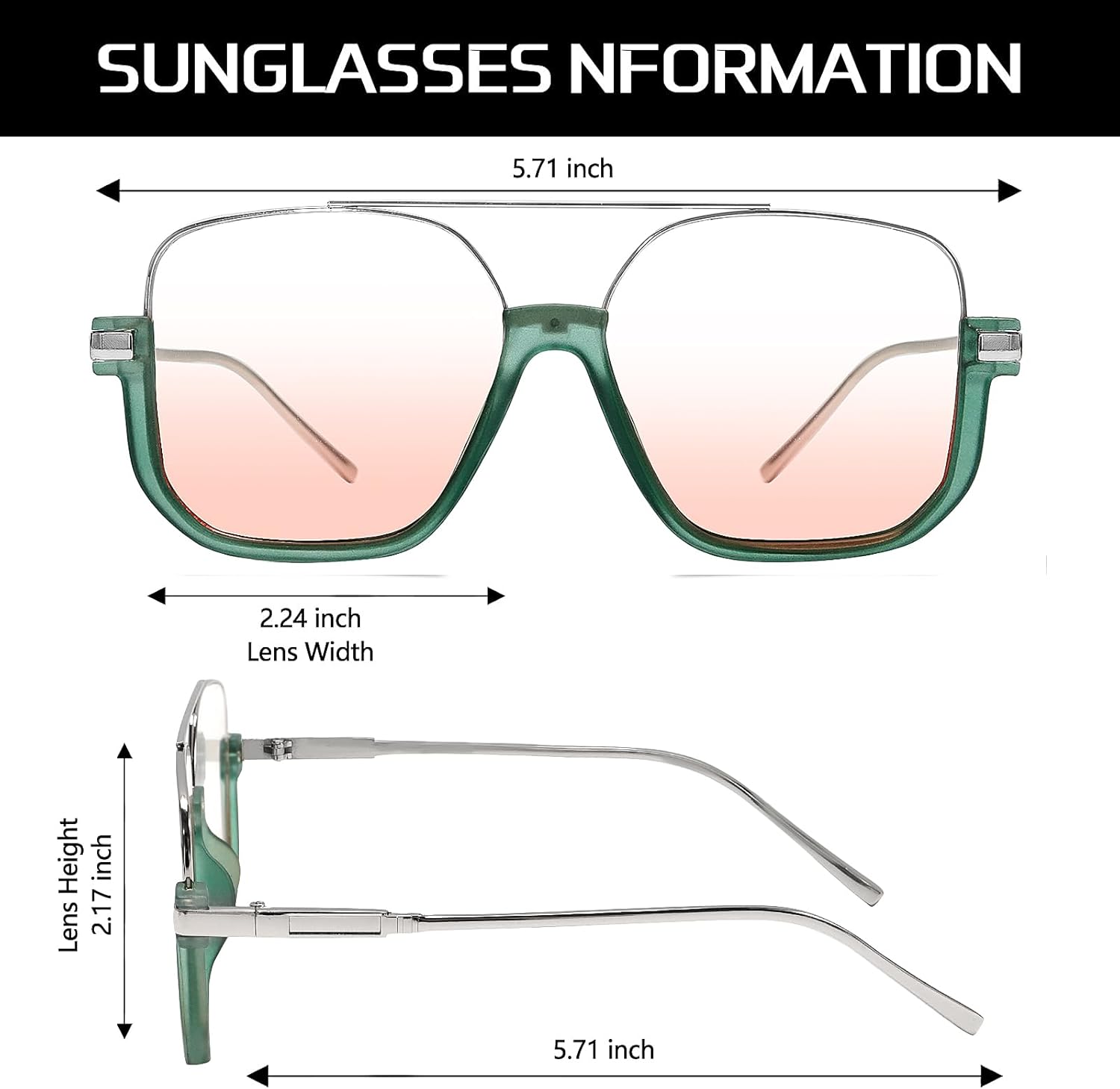 Retro Oversized Aviator Sunglasses for Women Men Square Double Bridge Pilot Sun Glasses 70s Trendy Shades - Image 4