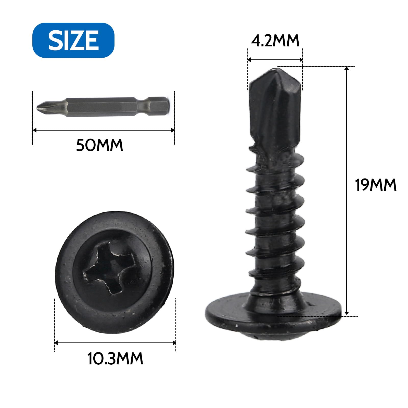 Xiedeai 50Pcs M4.2x19mm Self Tapping Screws, 410 Stainless Steel Wafer Head - Image 2