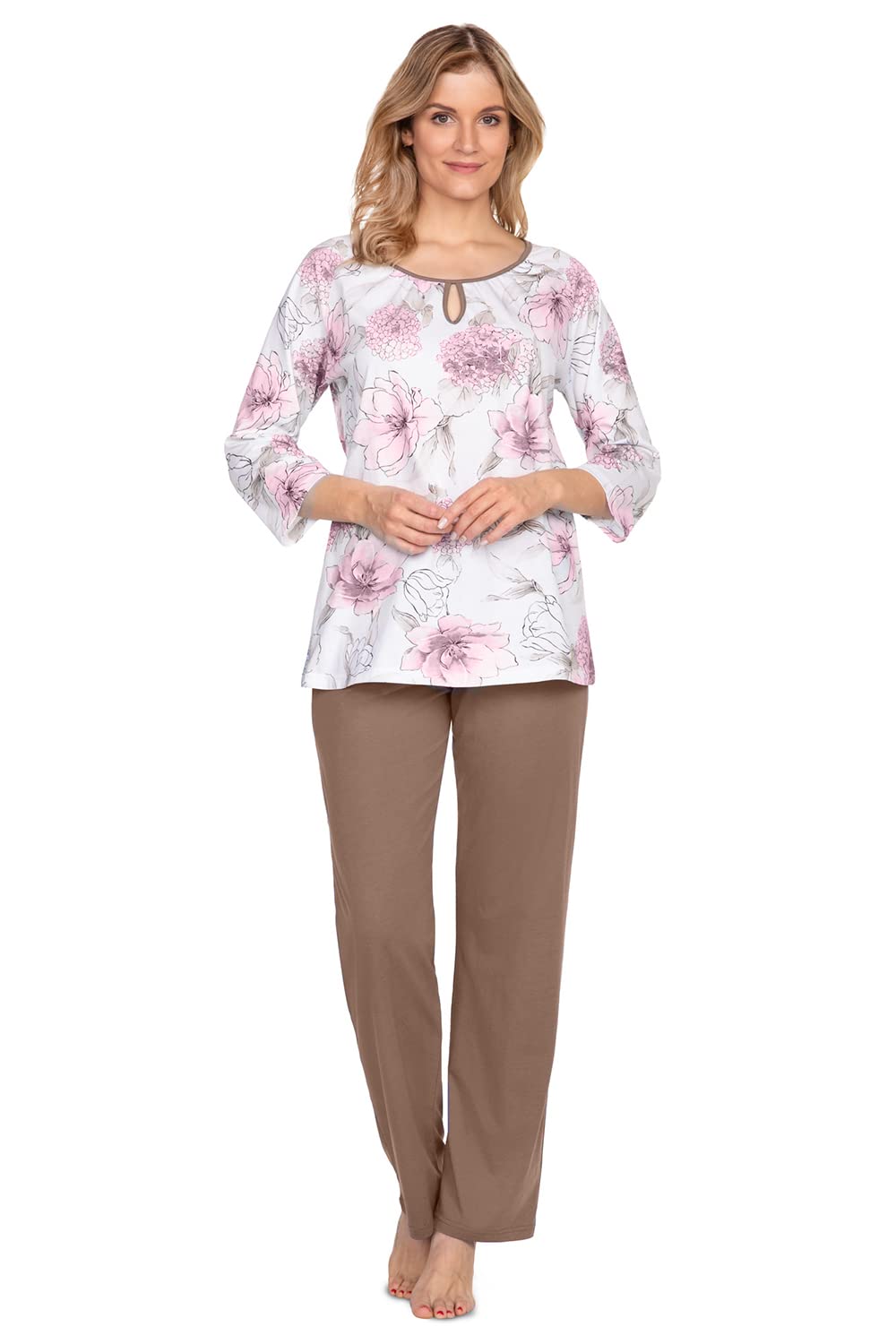 e.Femme® Olivia 1045 Women's Pyjamas 100% Cotton, Pink hydrangea, 12