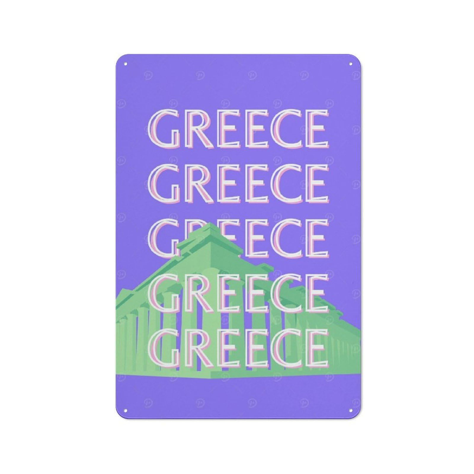 Junmoney Style-1 Tin Wall Plaque 30X20cm With Greece Travel Illustration For Café Or Restaurant, Housewarming Present For People Styling Café And Restaurant