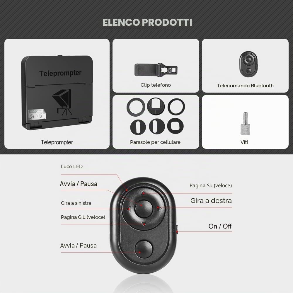 LENSGO TC7S Teleprompter portatile per telefono, mini teleprompter pieghevole in un secondo con telecomando, app compatibile con iPhone e Android, per insegnamento online, vlog, live streaming