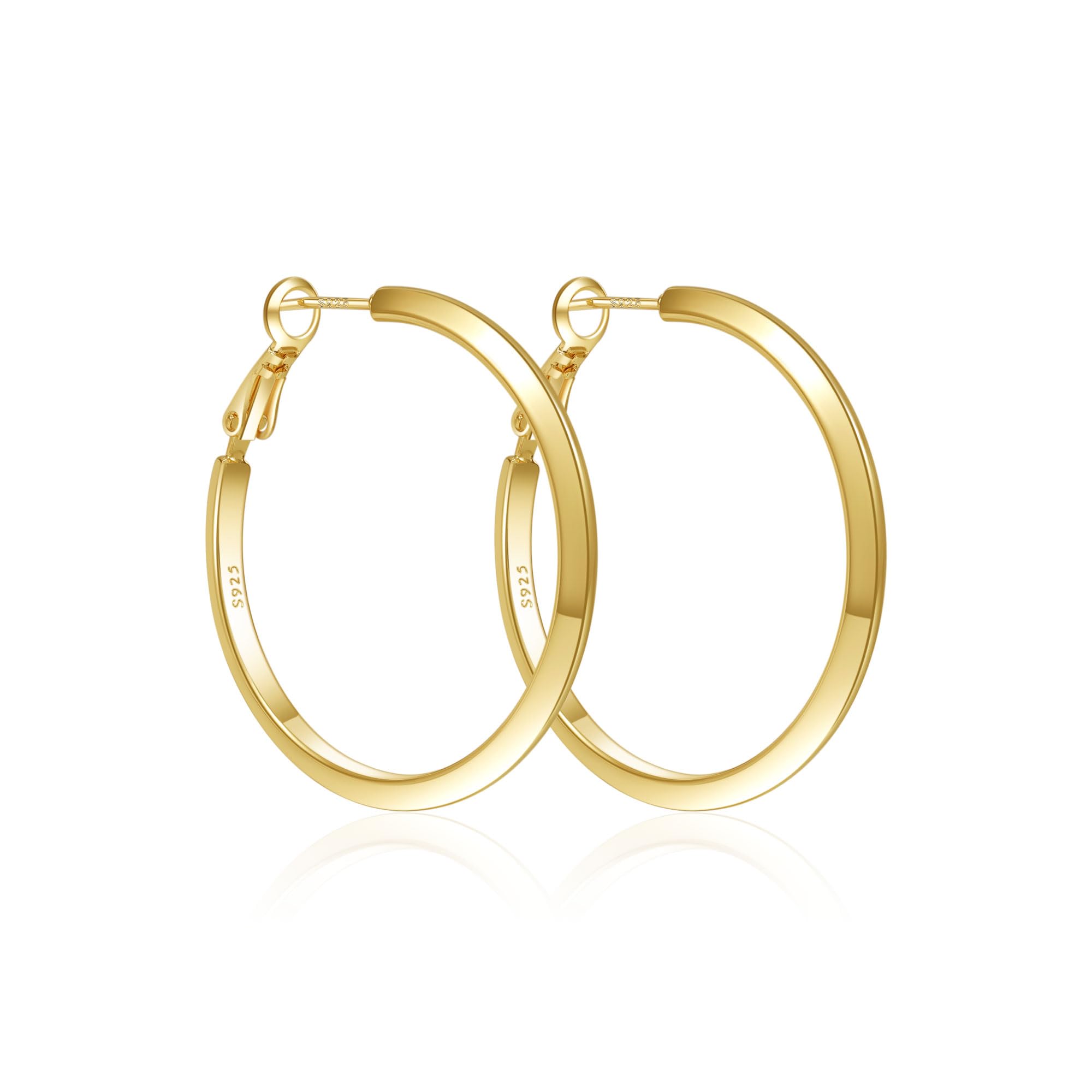 MOROTOLE 4mm Thick Gold Chunky Hoop Earrings Trendy 925 Sterling Silver Hoop Earrings for Women Hypoallergenic Lightweight 14K Gold Plated Earrings