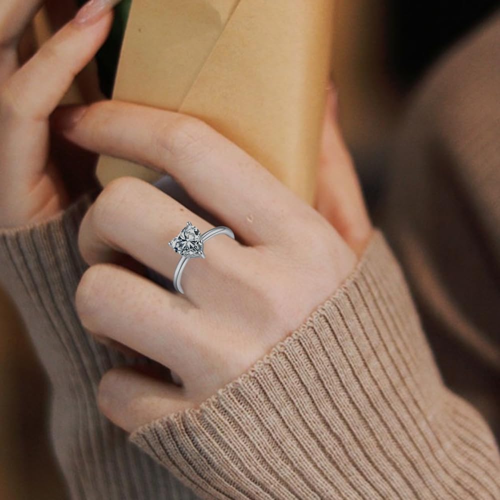 S925 Sterling Silver 2 Carat Heart-Shaped Diamond Engagement Ring | Ideal Cut D-color VVS1 Clarity | Wedding Bands for Women