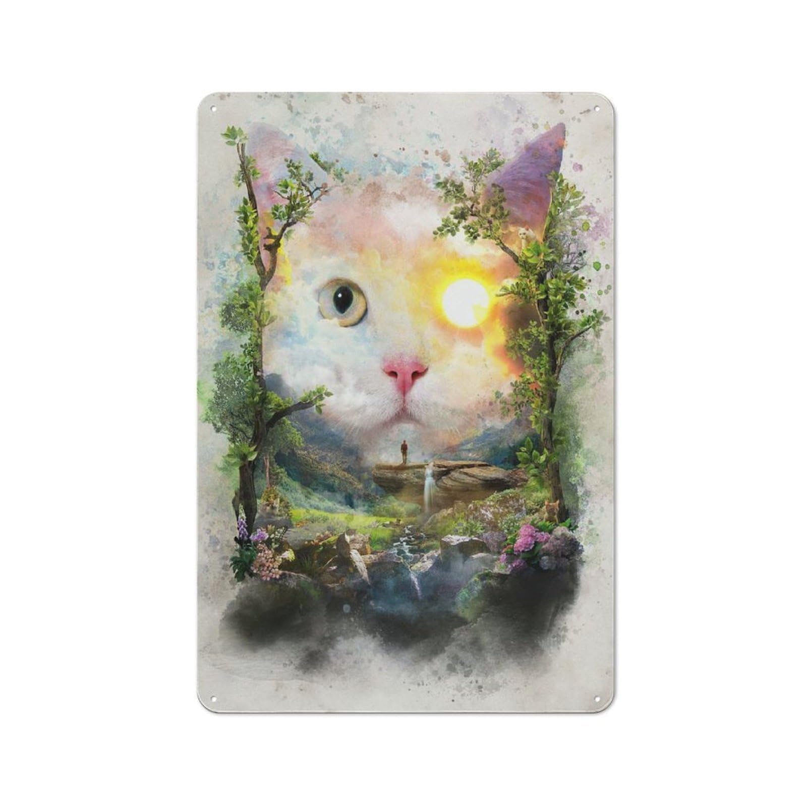Cafe Style Decorative Metal Plaque 30x20cm Featuring Day Cat, Bistro Wall Plaque for Tea Room, Shop Wall Or Breakfast Area