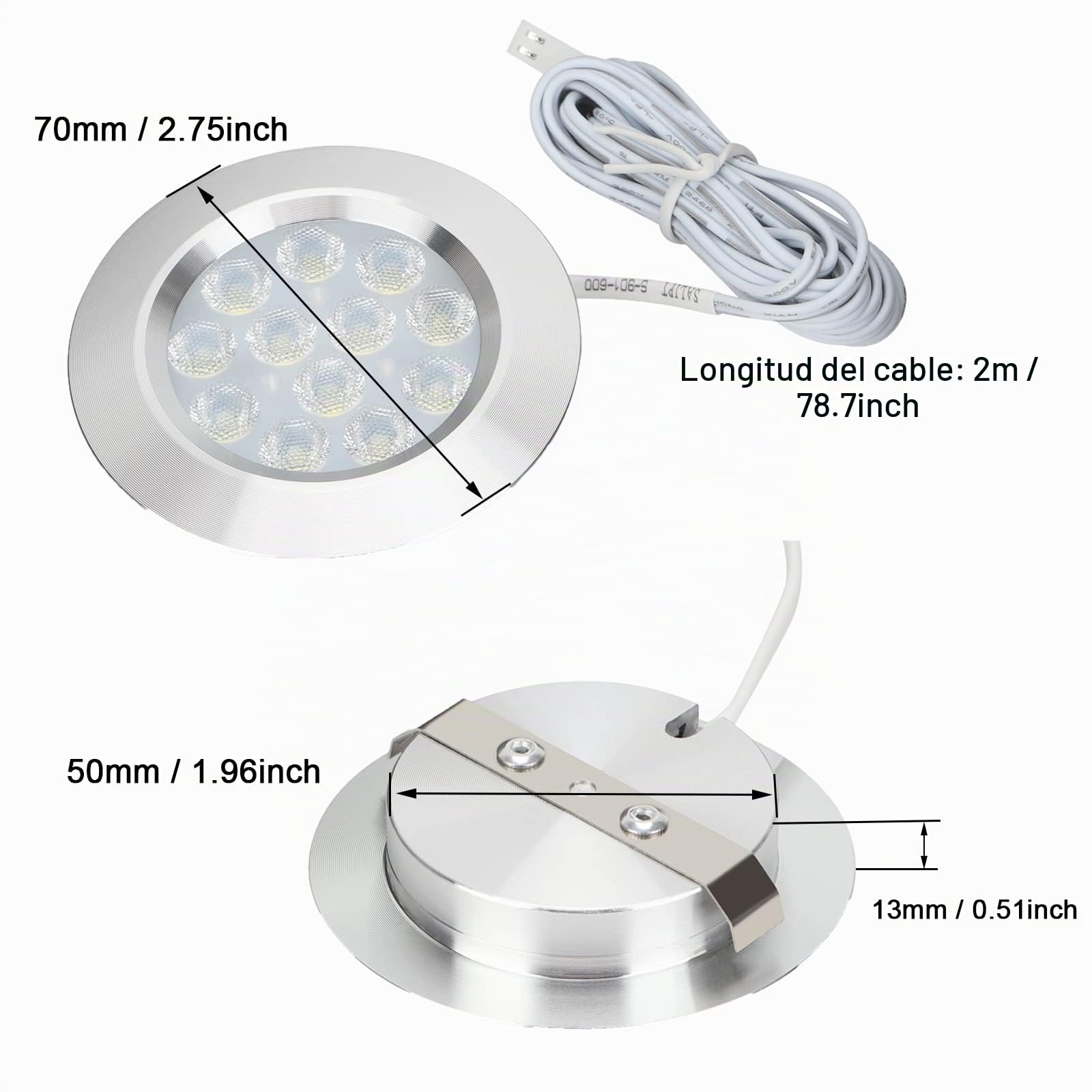 BRAUTO 12V Led Camper Interior Cargador Spot Luz para Camper Caravan Motorhome Barco (3000K 6pzs Foco empotrable)