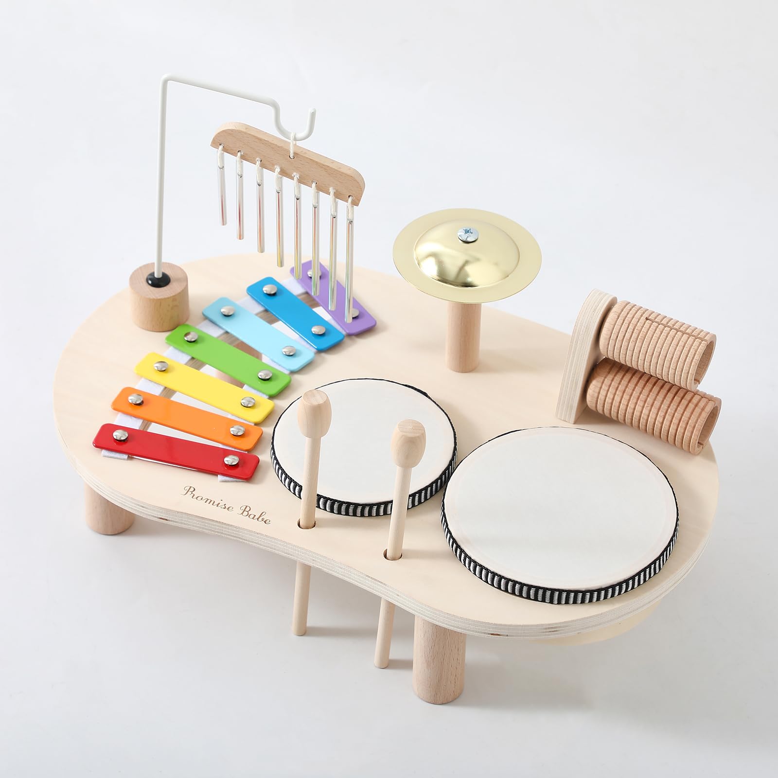 Promise Babe Wooden Musical Instruments for Toddlers 1-3, Percussion Instruments for Kids Baby Drum Set Xylophone, Montessori Educational Musical Toys, Gifts for Girls Boys Christmas - 4