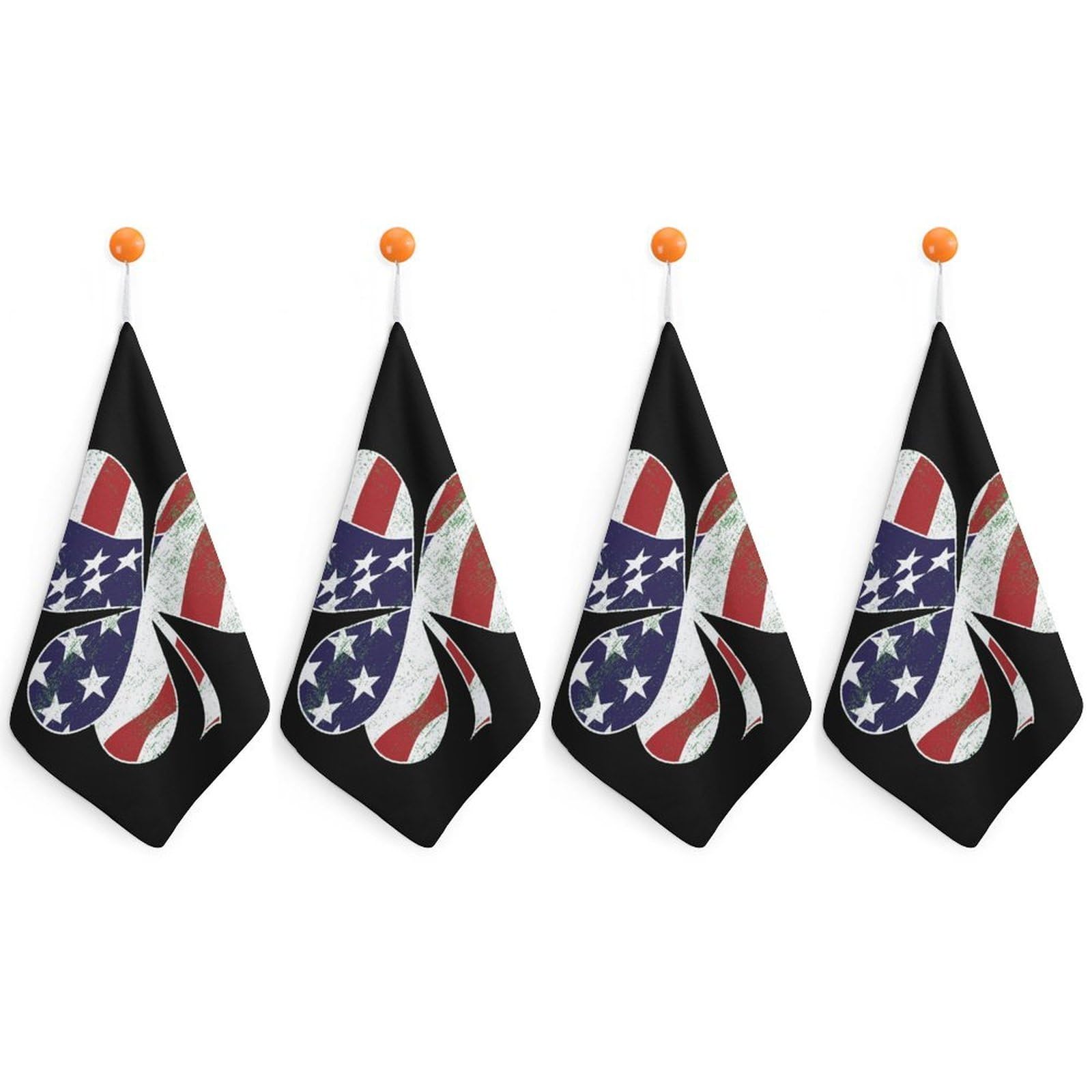 TXFBTRFSA Americans-Flag Irish Shamrock Stpatricks Day Hand Towels with Hanging Loop Kitchen Towel Handkerchiefs Cleaning Cloths