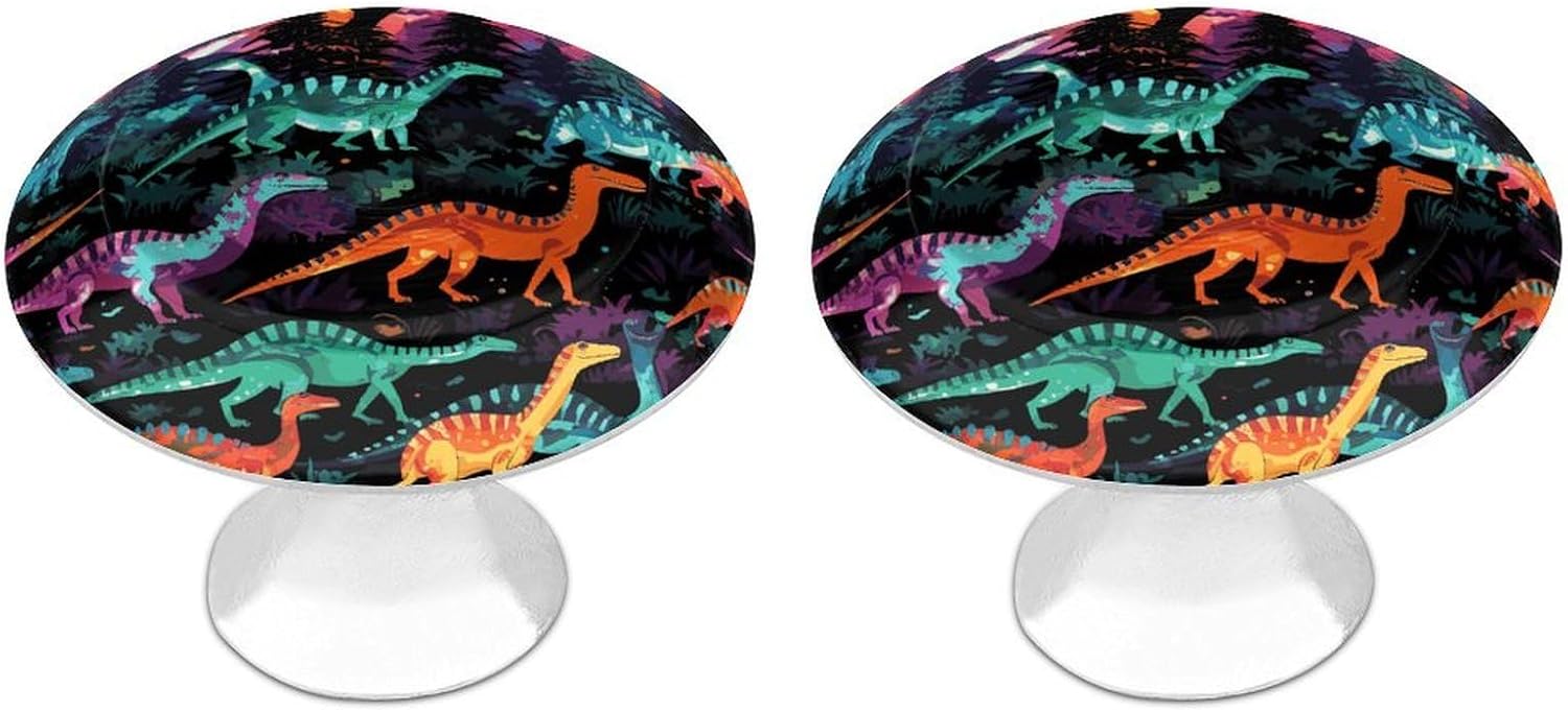 Cabinet Handles Round Drawer Pulls Colorful Dinosaurs on Black Background Dresser Knobs for Cabinets And Drawers Handle Kitchen Cabinet Pulls for Bathroom Cupboard Drawers Cabinet Pulls for Kitchen Do