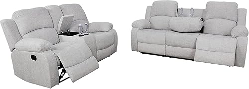 Miniatura 34 de Juego de muebles de cuero regenerado para sala de estar, juego de sofá reclinable de dos plazas en sala de estar, sofá reclinable (3 piezas, marrón)