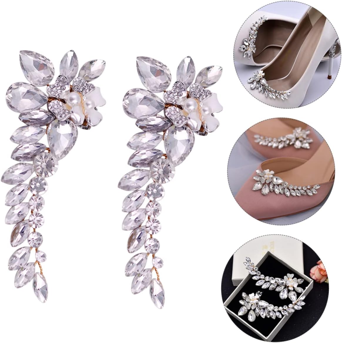 1 Pair Delicate Pearl Rhinestone Shoe Ornaments Removable Wedding Shoe Buckles for Brides for Parties and Daily Wear