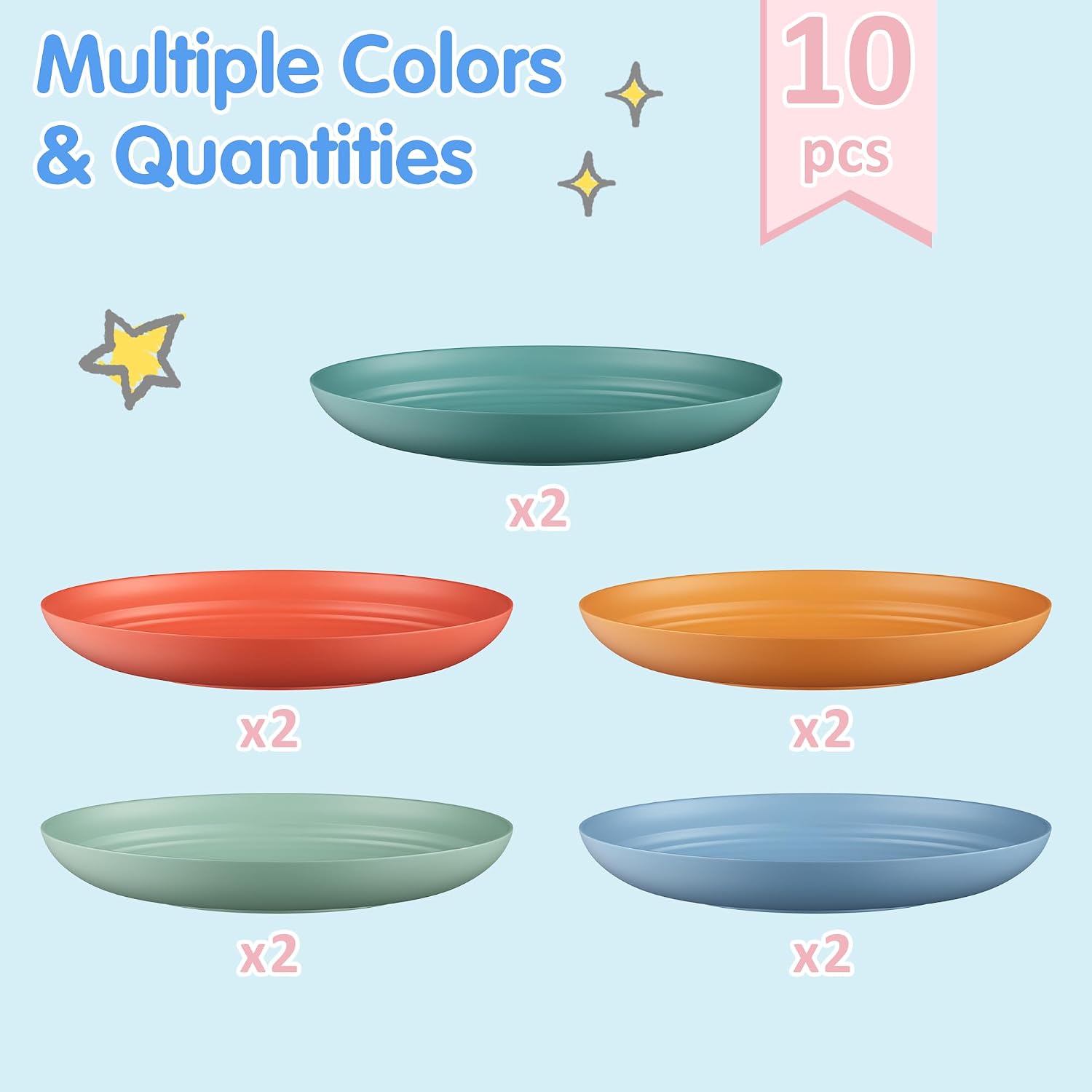 Quatish 10 PCS Reusable Plastic Plates, Dinner Plate, Plate Set, MC